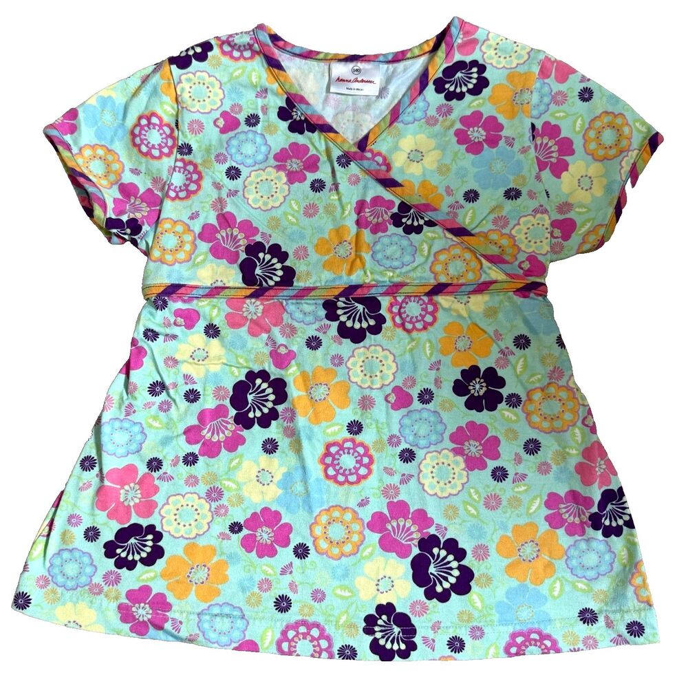 Hanna Andersson Wrap Top Girls 140 Multicolor Floral Short sleeve Tie back